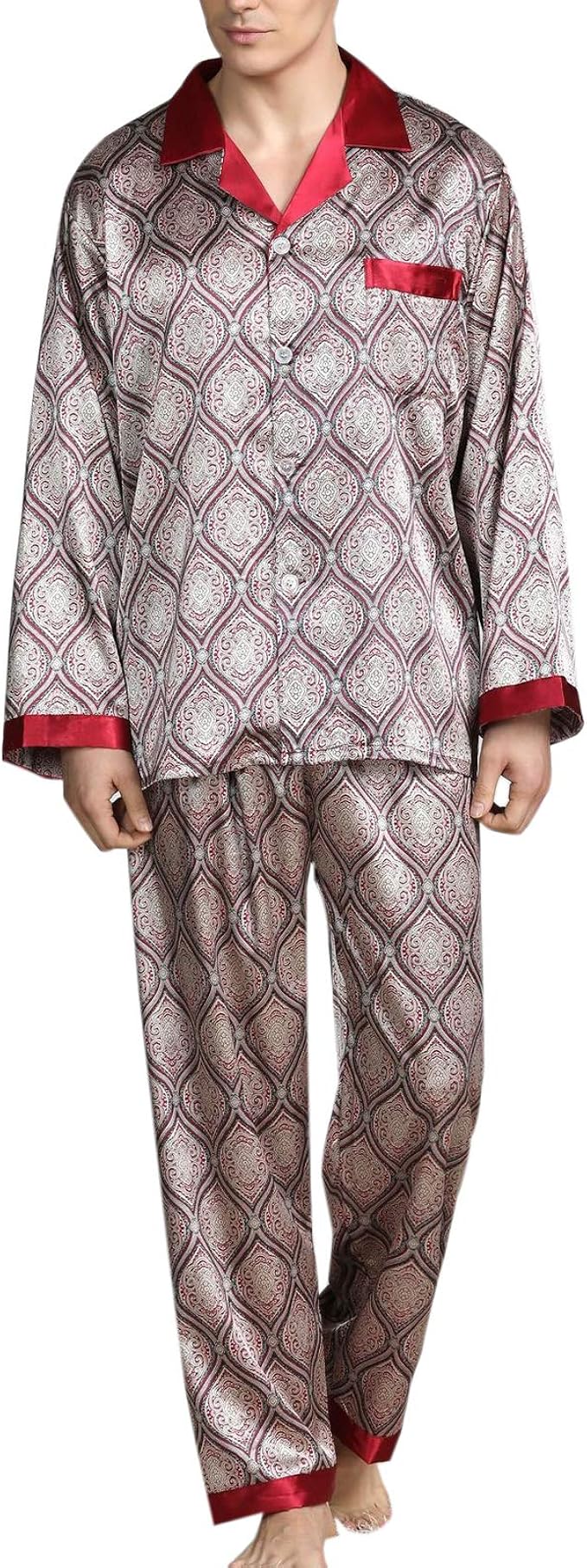 Amazon Zumzup パジャマ メンズ シルク 絹 静電気防止 寝巻き 上下セット 通気 吸汗 前開き 部屋着 シンプル パジャマセット 大きいサイズ 無地 快眠 旅行 春夏秋冬 パジャマ 通販