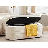 Storage Ottoman Bench End of Bed for Bedroom,45 inch Boucle Upholstered Entryway Shoe Seat Bench w/ Storage,Sherpa Modern Cute Padded Blanket Chest Stool Foot Rest for Living Room,Off-White