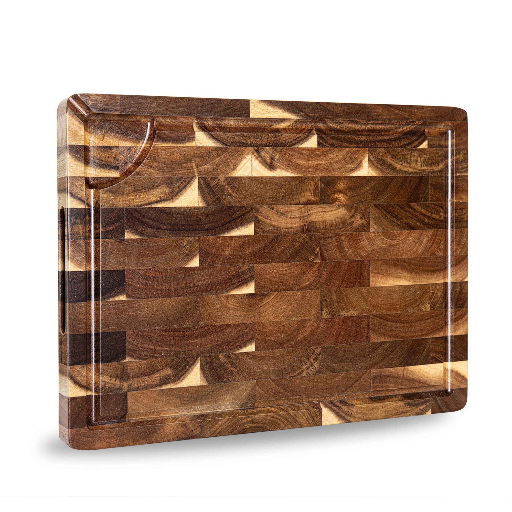 Photo 1 of End Grain Butcher Block 15"x11", Premium Acacia Wood Cutting Board with Juice Groove, TJ POP Medium Chopping Board for Kitchen, 1.2" Thick