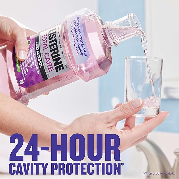 LISTERINE TOTAL CARE ALCOHOL FREE ANTICAVITY FLUORIDE MOUTHWASH, 6 BENEFIT ORAL RINSE TO HELP KILL 99.9% OF GERMS THAT CAUSE BAD BREATH, STRENGTHEN TEETH, RESTORES ENAMEL, FRESH MINT FLAVOR, 1 L