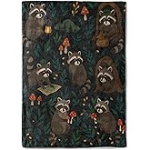 coedoaes Camping Raccoon Fleece Blanket,50x60in,Cute Forest Map Mushroom Lantern Throw Blankets,Soft Cozy Lightweight, Ideal for Bed Living Room Home Decor,Kids Gifts