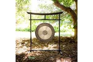 UNLIMITED 16" Gongs on Sacred Space Outdoor Stand - Includes Gong, Mallet, & Stand/Japanese Tori Gate Design/Traditional Chinese Bronze/For Meditation in Outdoor Spaces