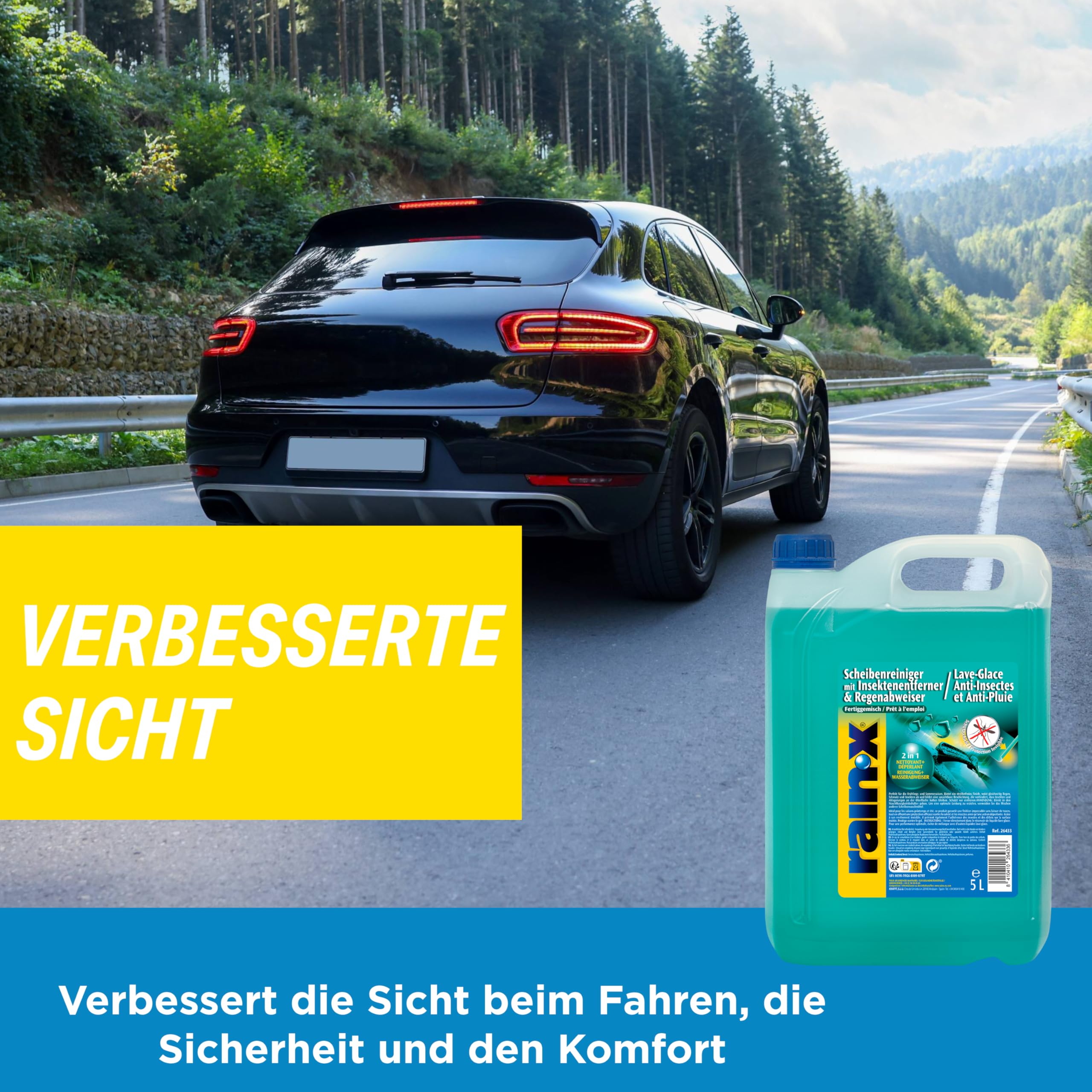 Rain-X Scheibenreiniger mit Insektenentferner und regenabweisender Technologie - für klare Sicht - Hydrophober Technologie - 5L 5