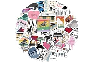 JJLIN Music Lovers Piano Stickers Decals for Kids, Teens- 50PCS Premium Waterproof Vinyl Kawaii Aesthetic Musical Instrument Stickers for Water Bottles, Skateboards, and More, Cartoon Decal Pack (Piano)