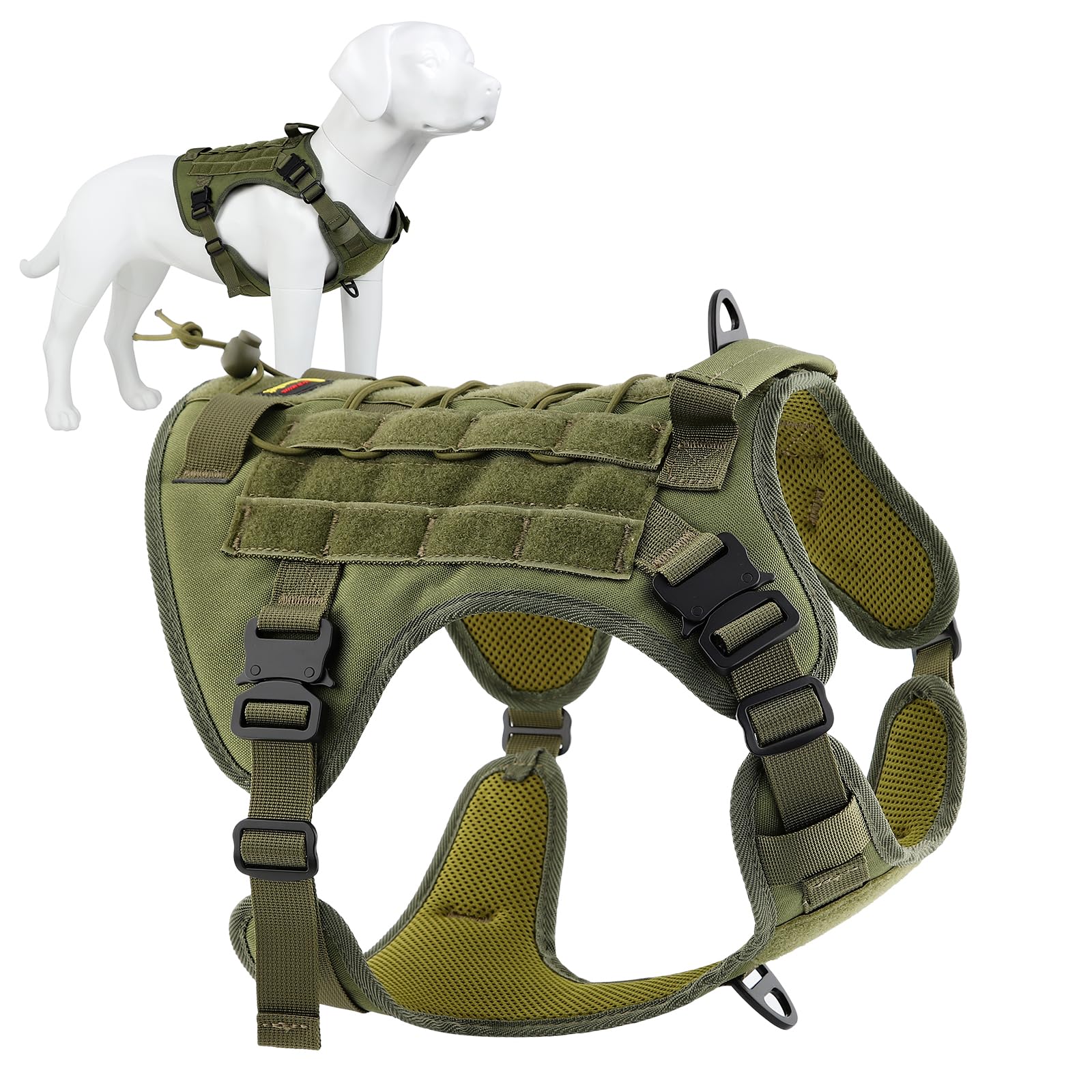 Plutus Pet Tactical Dog Harness with All Metal Buckles, Adjustable, No-pull Service Dog Vest with Molle System for Small Medium Large Dogs (Ranger Green, XL)