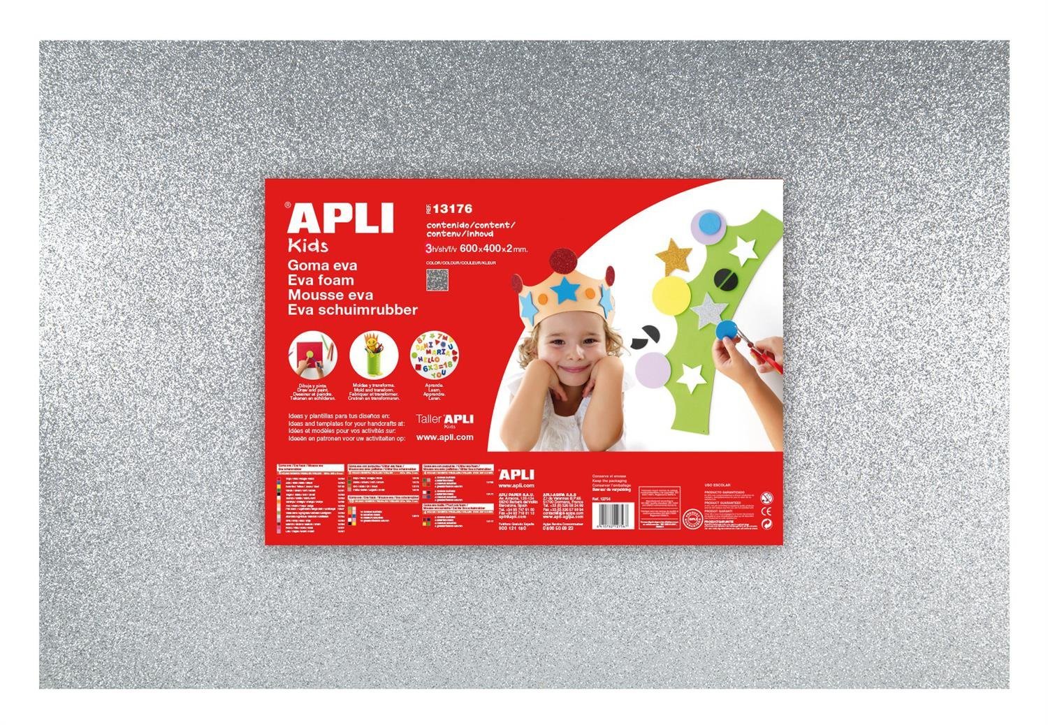 Apli Kids 600x400mm Foam Glitter Sheets - Silver (Pack of 3)