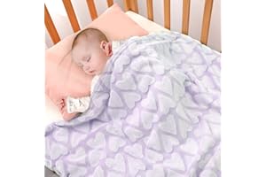 Bertte Plush Baby Blanket for Boys Girls | Swaddle Receiving Blankets Super Soft Warm Lightweight Breathable for Infant Toddler Crib Stroller - 33"x43" Large, Lavender Hearts Embossed