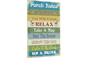 Putuo Decor Porch Rules Sign, Aluminum Metal Wall Sign for Home, Bar, Farmhouse, 12x8 Inches Use Outdoor/Indoor