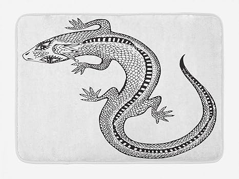 Amazon サンショウウオバスマット 詳細なエキゾチックなトカゲの王冠のクローズショットイラスト 豪華なバスルームの装飾マット チャコールグレーとホワイト ラグ カーペット オンライン通販