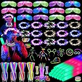 HONLYNE 142 PCS Glow in the Dark Party Supplies, 14PCS Foam Glow Sticks, 14PCS Light Up Headband,14PCS LED Glasses and 100PCS Glow Sticks Bracelets,for Glow Party, New Year, Wedding, Concert, Birthday