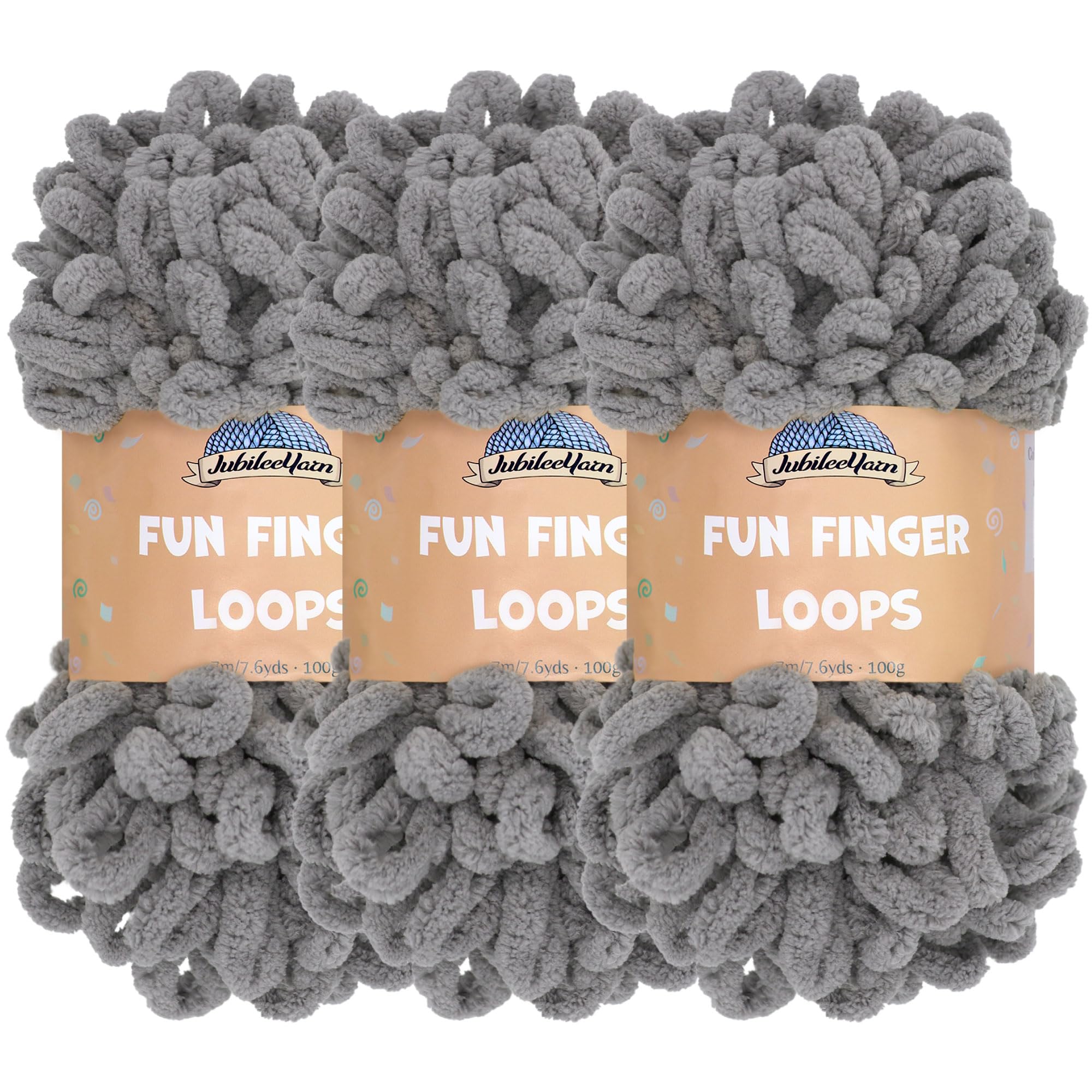JubileeYarn Fun Finger Loops Yarn - Polyester Jumbo Weight Loop Yarn - 100g/Skein - Grey - 3 Skeins — image 1