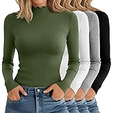 Riyiper 4 Pack Cotton Women's Mock Turtleneck Long Sleeve Tops Ribbed Lettuce Trim Slim Fit Basic Shirts Thermal Base Layer