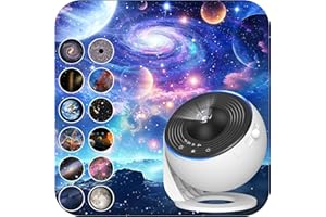 FLYEAGLE Galaxy Projector for Bedroom, HD Image Star Projector Galaxy Light Adjustable Knob, 13 Film Discs Planetarium Projector for Kids, 360° Rotating 1/2h Timer Simple 3-Button Control