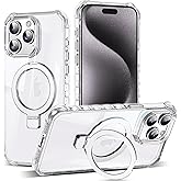 JQRZAOAK for iPhone 15 Pro Case with Magnetic Stand [Compatible with Mag-Safe] [Military Drop Tested] Slim 15 Pro Phone Case with Good Grip Curly Wave Edge for Women Men 6.1'', Clear