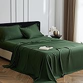 Simple&Opulence 100% Viscose Derived from Bamboo Bed Sheet Set 4 Piece, Breathable Cooling Bedding Set with 15" Deep Pockets, Luxury Ultra Soft for Hot Sleepers (Dark Green,King)