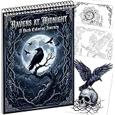 Ravens At Midnight Gothic Coloring Book,Spooky Gothic Themed 24 Designs | Top Spiral Bound Single-Sided Durable Board-Wrapped Bookboard,Stress Relief Relaxation Gift for Adults 8.2