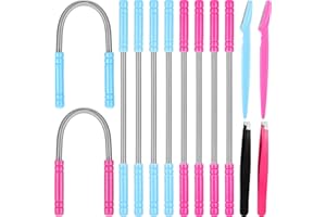 HICARER 14 Pieces Facial Hair Remover Set Spring Epilator Hair Removal Springs Eyebrow Razors Beveled Tweezers Removes Hairs Women Face Threading Tool