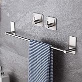 Taozun 16-Inch Self-Adhesive Towel Bar with 2 Pack Hooks, Stainless Steel | Rustproof, No Drilling, Bathroom Hardware Accessory Kit, for Kitchen, RV, Hang Towels, Robes, Keys