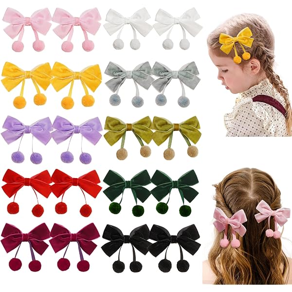 Set De 20 Horquillas Para Bebé Niña — Lazos De Terciopelo, Sujetan Pelo Fino | Ideal Para Diario O Fiestas