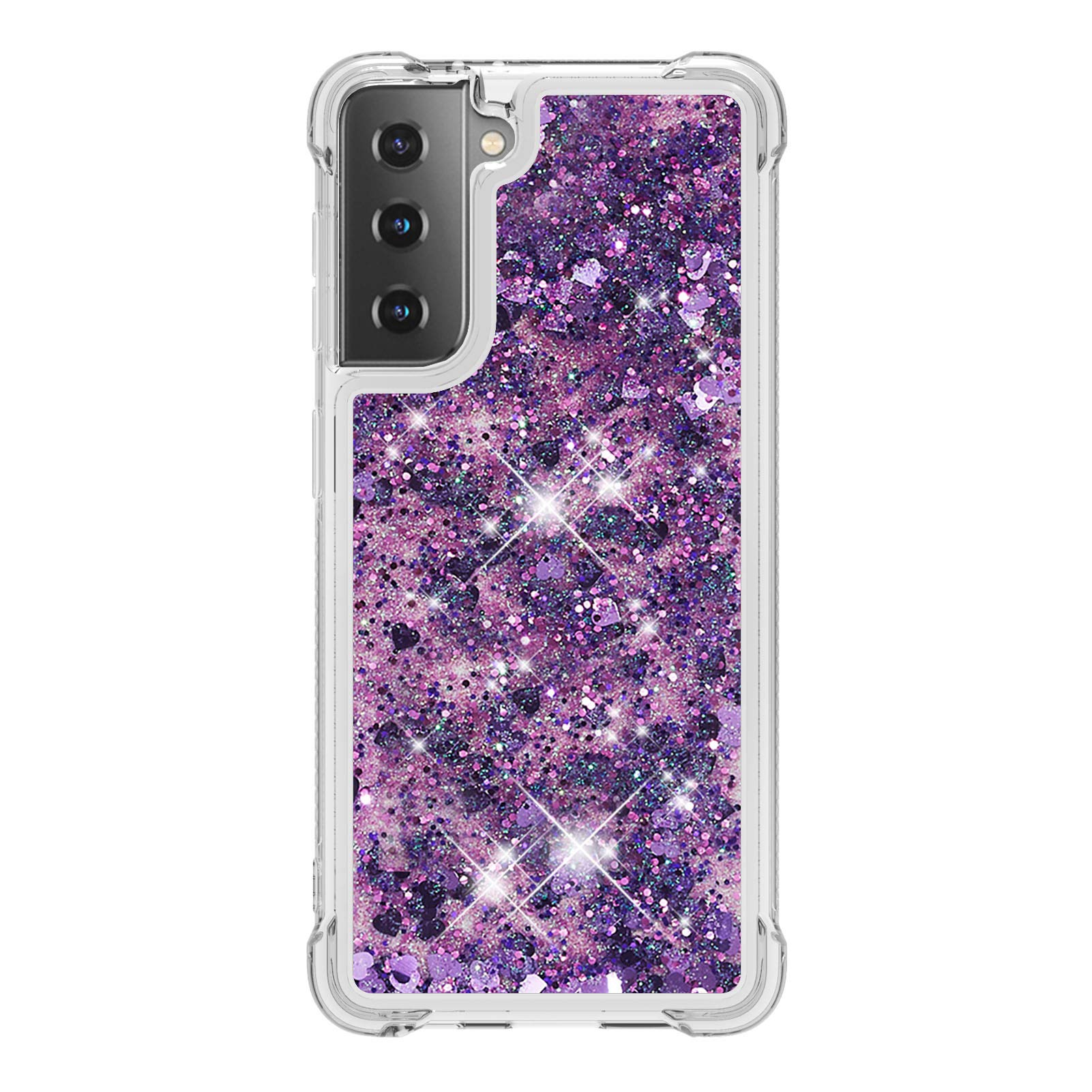 Samsung S21 5G Case Glitter, 3D Bling Sparkle Quicksand Flowing Liquid Clear Transparent TPU Gel Silicone ShockProof Protective Phone Case for Samsung Galaxy S21 Cover Girls, Purple