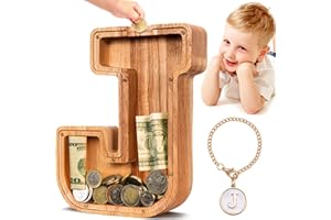 SummiDate Wooden Letter Piggy Bank| Piggy Bank for Boys Girls Toddler| Alphabet E Money Bank| Coin Bank Birthday Gift for Kid