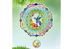 EXRISIRY Wind Spinners - 12 Inches Large Metal Hummingbird Wind Spinner, 3D Reflective Wind Sculptures for Home, Outside Decor, Garden, Yard Art, Gifts for Mom, Grandma's Birthday, Mother's Day, Light Green