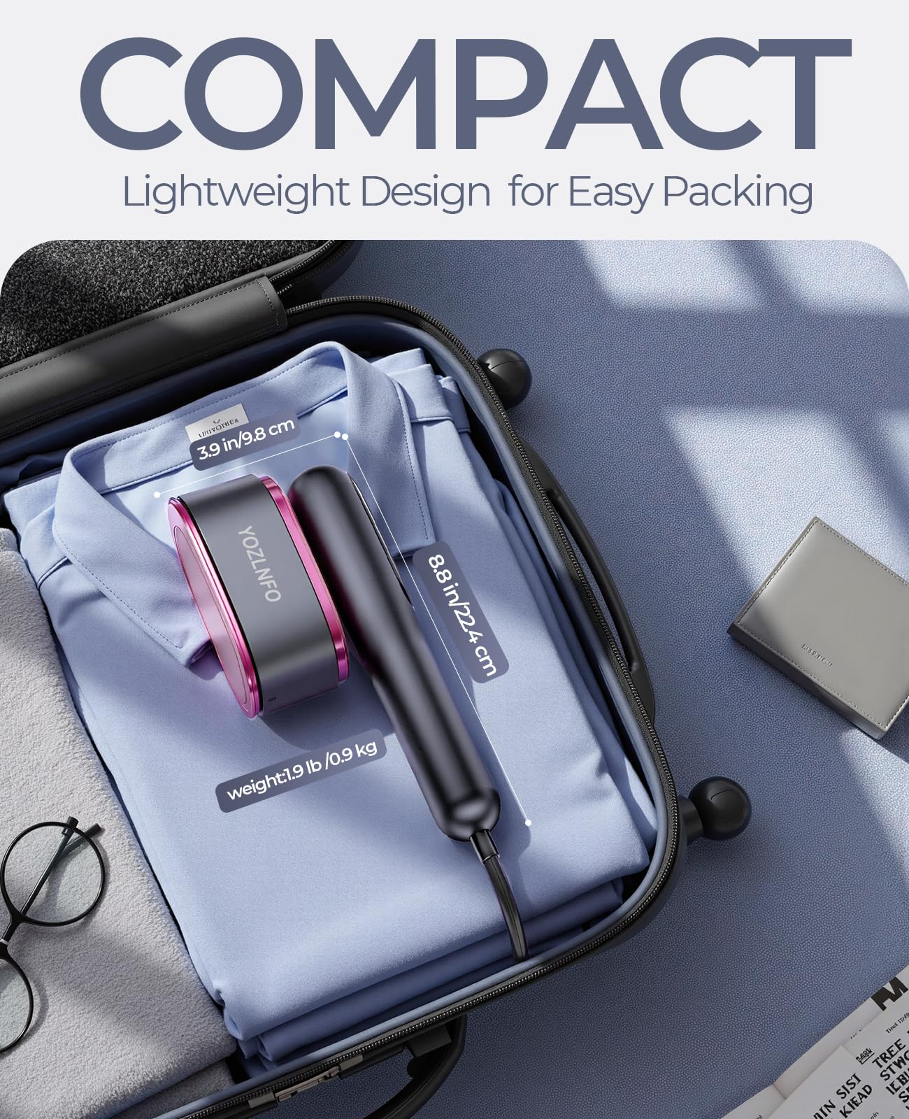 Travel Steamer for Clothes Portable: 2-in-1 Mini Handheld Garment Steamer Iron - 15s Heat Up & 5 Adjustable Steam - Large Ceramic Panel - 110-120V