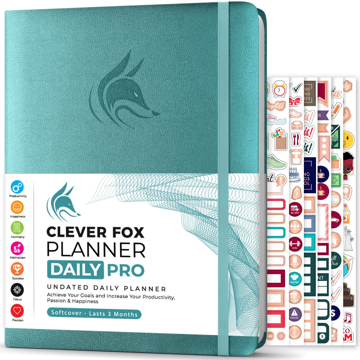 Clever Fox Planner Daily PRO - Daily Life Planner & Goal Organizer, Time Management Journal with Hourly Time Slots, Undated, Lasts 3 Months, A4 (Aquamarine)