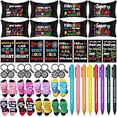 Fulmoon 40 Pcs Teacher Appreciation Gifts Thank You Gifts Bulk Socks Makeup Bags Keychains Motivational Notebooks Ballpoints(Bright Color,Super Teacher)