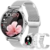 Smart Watches for Women, 1.27'' TFT Fitness Watch With Bluetooth Answer/Make Call,24H Heart Rate/SpO2/Sleep Monitor/Menstrual Cycle/120+ Sports Fitness Tracker for iPhone Android iOS(4 Straps,Silver)