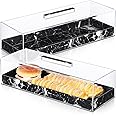 Dandat 2 Pcs Rectangular Serving Tray with Lid Grey Black Marbleized Grain Rectangular Cake Stand Acrylic Cake Holder Rectangle Pastry Display Case Elegant Marble Dessert Tray with Lid (Black)