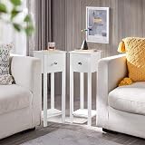 Yaheetech White Slim Bedside Table Set of 2 Narrow Nightstand with Drawers view 6