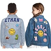 Busparst Personalized Kids Denim Jacket with Names - Custom Long Sleeve Jean Jacket with Name Patches for Girls & Boys 1-14 Years Back to School Birthday Christmas Gifts