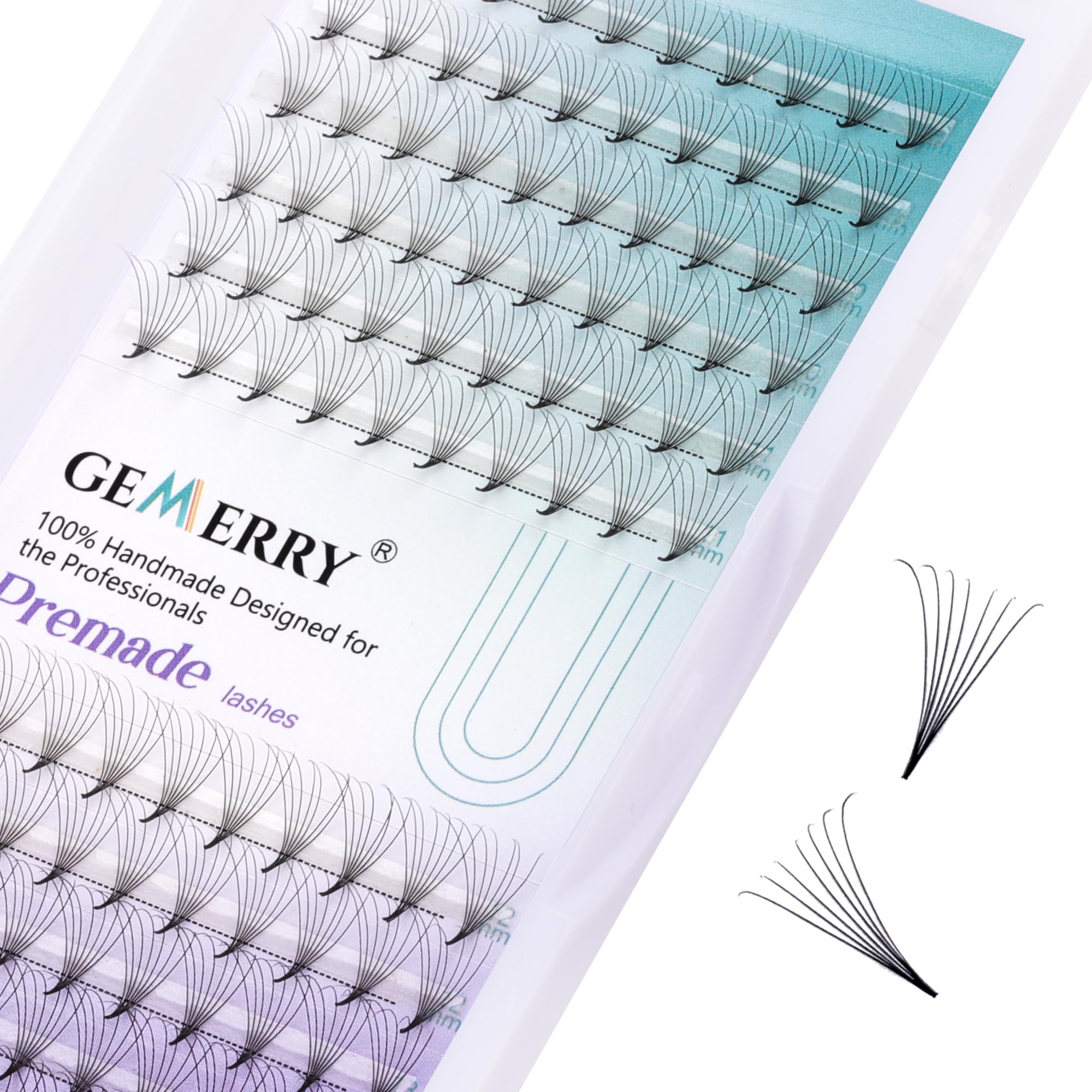 Premade Fans Eyelash Extensions Russian Volume Lashes 7D Cluster Short Stem D curl Length 8-14mm thickness 0.07mm Middle Tape Premade Volume Easy Fan by GEMERRY (0.07-7D-D curl-8-14MIX) — image 1