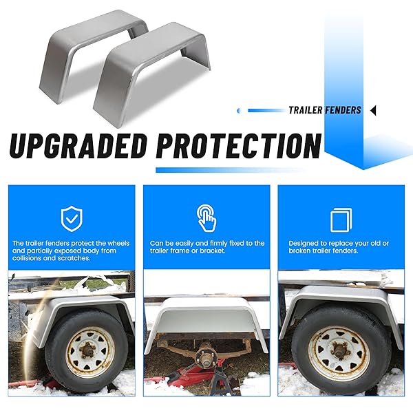 ECOTRIC SQUARE TRAILER FENDERS FOR 14″-16″ WHEELS COMPATIBLE WITH CAR HAULER CARGO TRAILER UTILITY LANDSCAPE TRAILER 2 PACK 1 PAIR