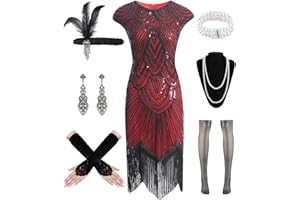 WILDPARTY 1920s Women Flapper Dresses Sequin Dresses Vintage Lace Fringed Cocktail Dress with 20s Accessories Set