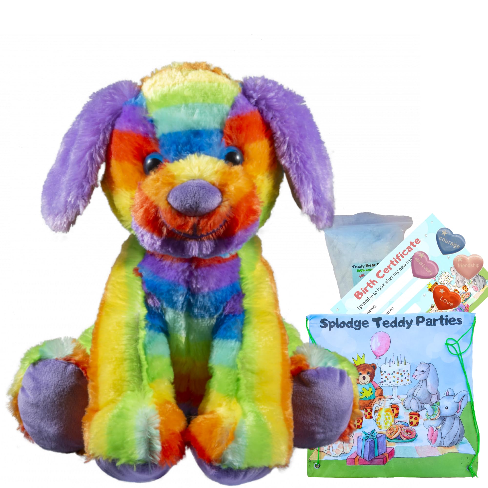 Rainbow Dog Soft Plush Toy - 16 inch/ 40cm - Build your own Teddy Bear Kit