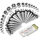 BodyJ4You 37PC Gauges Kit Ear Stretching Aftercare Balm 14G-00G Surgical Steel Tunnel Plug Taper Set