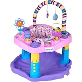 Evenflo Exersaucer Bouncing Activity Saucer, Sweet Tea Party | 3 Height Modes up to 30 in., Ages 4-12 Months, 7 Interactive Toys, 12+ Activities, Machine Washable Seat Pad
