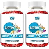 VITA GLOBE Biotin 5000 mcg Gummy Vitamins | Vegan Non-GMO Mixed Berry Chewables for Healthy Hair Growth, Glowing Skin & Strong Nails | Beauty Support Supplement | 80 Count (2 Pack)