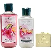 Bath & Body Works Plumeria- Duo Gift Set - Body Wash and Body Lotion with a Wild Jasmine Bar Soap.