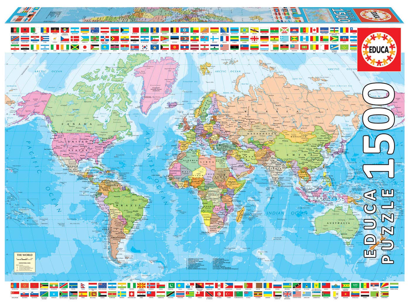 Educa Borras 18500 Map of The World with Flags 1500 Piece Jigsaw Puzzle, Multicoloured