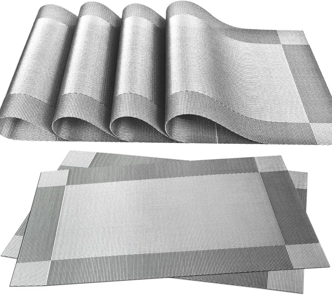Dining Room Placemats for Table Heat Insulation-Simple Style-Great for Everyday Use,Set of 6 Pcs,Silvery