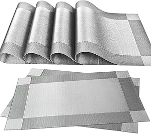 Dining Room Placemats for Table Heat Insulation-Simple Style-Great for Everyday Use,Set of 6 Pcs,Silvery