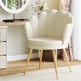 Furniliving Velvet Vanity Chair, Shell Accent Chair for Living Room, Upholstered Accent Chair with Gold Metal Legs, Makeup Chair for Vanity Armchair Guest Chairs Side Chair for Bedroom (Khaki, 1)