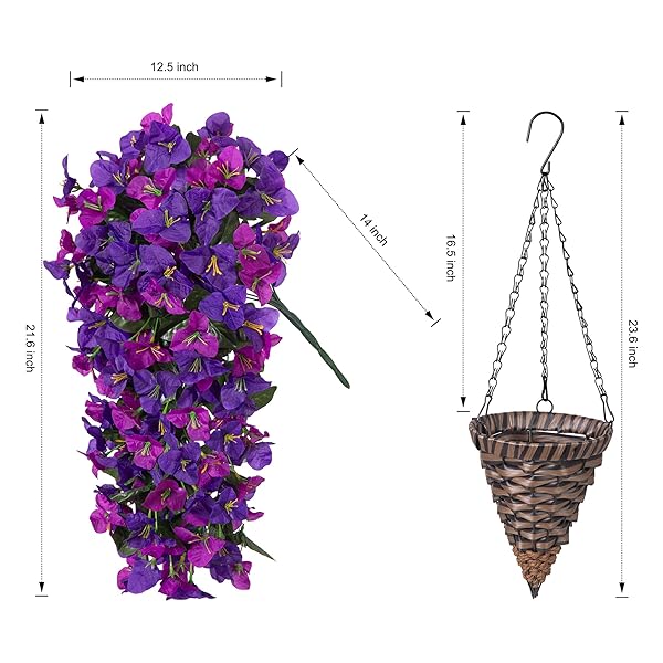 INSPRING ARTIFICIAL BOUGAINVILLEA FAUX FLOWERS PLANTS BASKETS FOR OUTDOOR OUTSIDE DECORATION, 3PCS FAKE SILK FLOWERS LONG TRAILING VINES UV RESISTANT REALISTIC FOR FRONT DOOR PORCH PATIO (FALL WHITE)