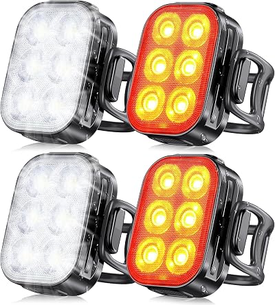 Glangeh Ultra Slim Bike Lights Front and Rear 4/6 Modes IP65 1.5h USB-C 2 Set