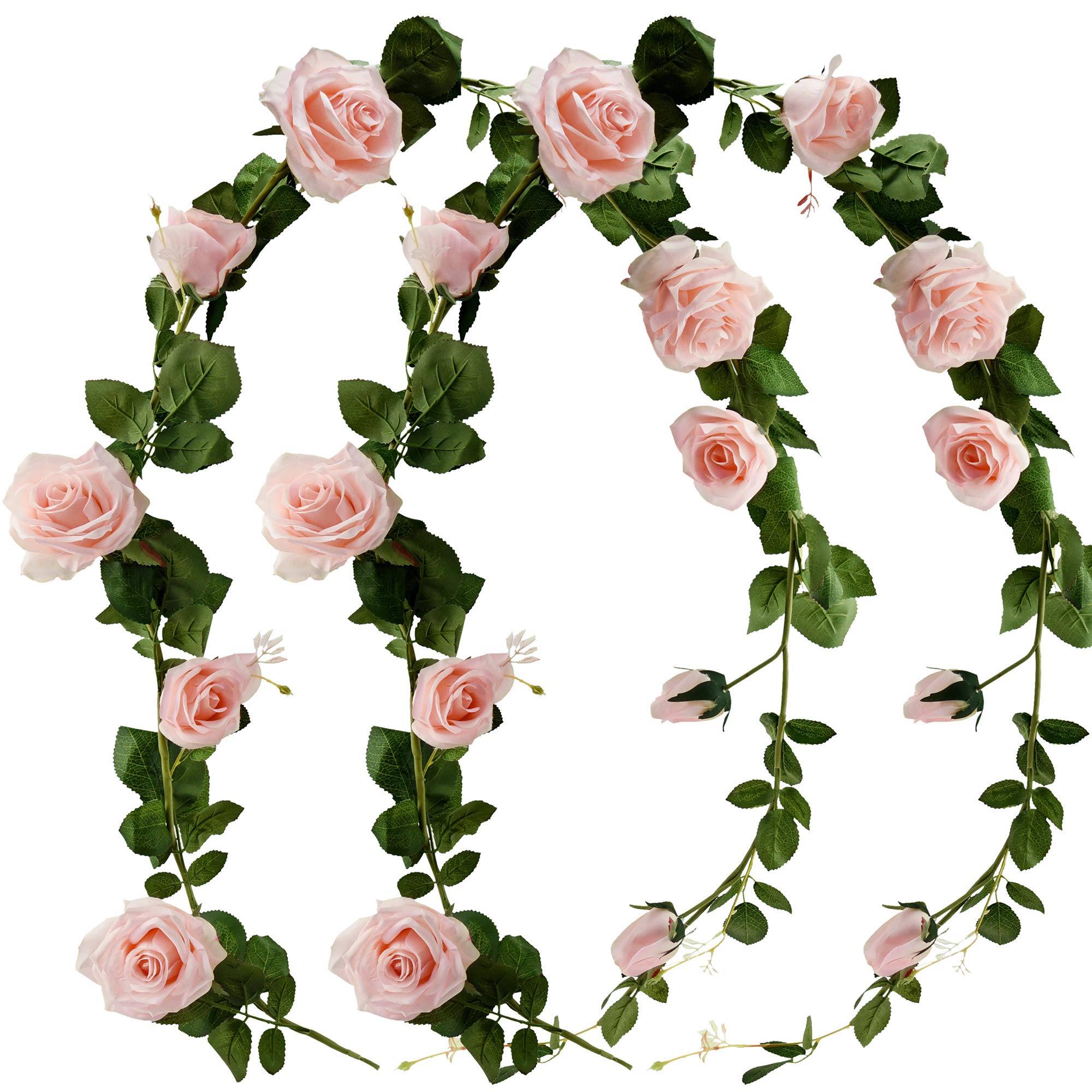 FiveSeasonStuff 2 Pcs Bendable Flower Garland Artificial Silk Rose Vine Leaves (3.5 metres) Hanging Face Flowers for Wall Decoration, Wedding, Bridal, Wreaths (Champagne Pink)