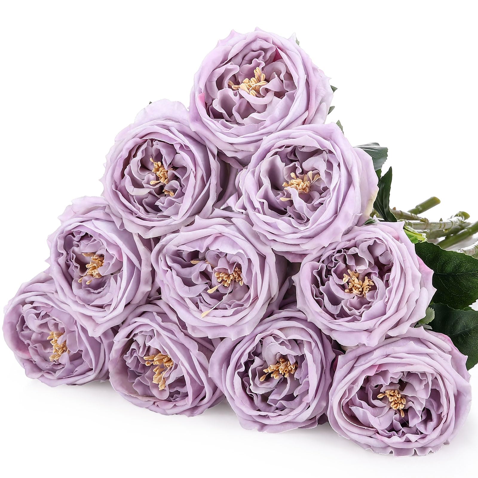 Photo 1 of Daifunli 10pcs Real Touch Peonies Artificial Flowers, Faux Austin Rose with Long Stem Look Real Fake Flower for Christmas Valentines Arrangement Wedding Party Home Kitchen Decor (Light Purple)