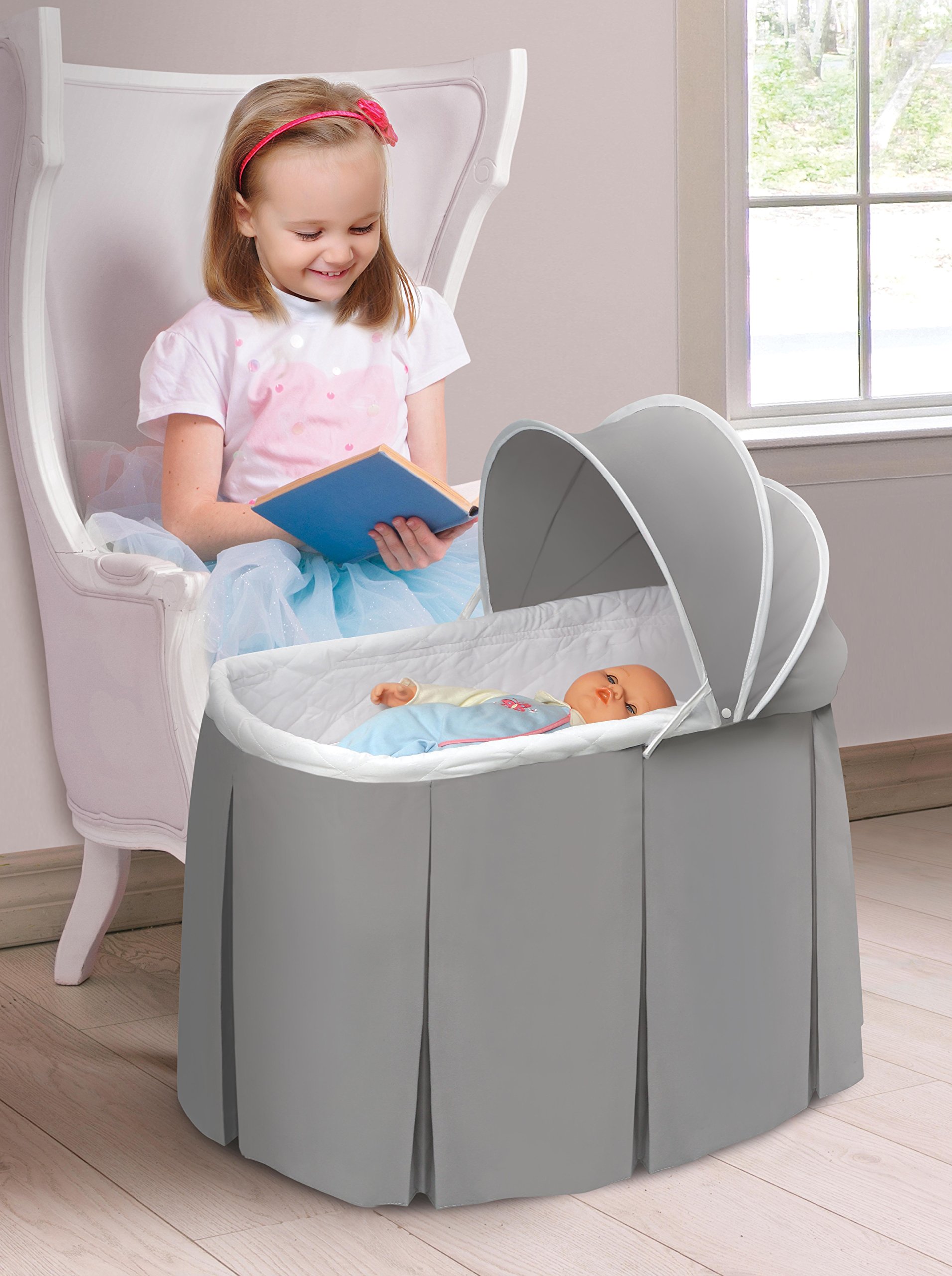 Badger Basket Cuddles Rocking Doll Bassinet (fits American Girl Dolls), Gray/White,
